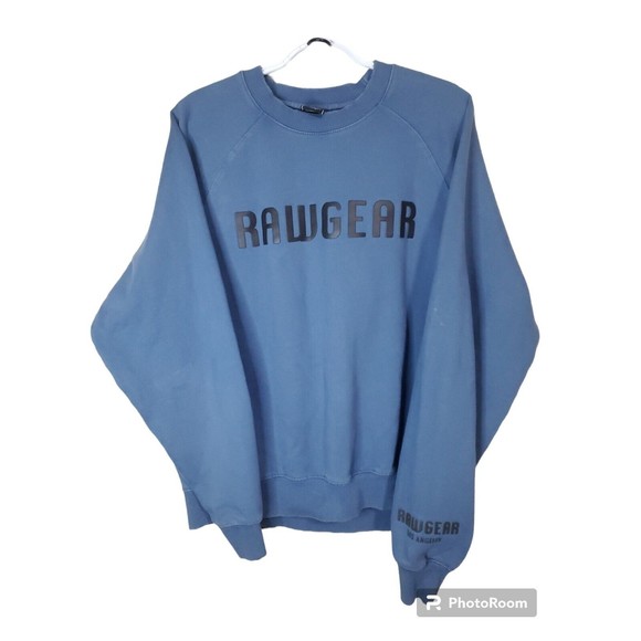 Raw Gear Mens Crewneck Pullover Size Large Sweatshirt Blue Fleece Sweater